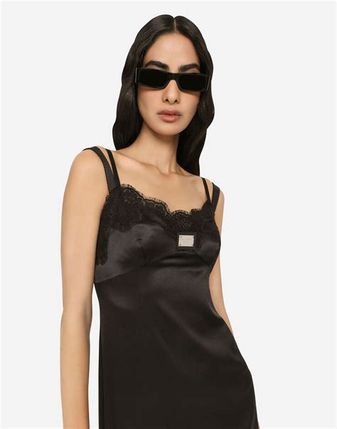 dolce gabbana black hourglass slip dress button